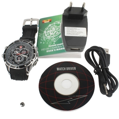 Full HD 1080P IR Night Vision Watch DVR Camera with Voice Control / Video Recording / Photo taking / PC Camera / Waterproof Function(Black)