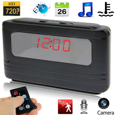 720P H.264 Multi-Functional Table Clock Camera Mini DVR with Remote, Alarm Clock / Date Display / Calendar / Temperature Display / Take Photo / Video Recording Function, Support TF Card(Black)