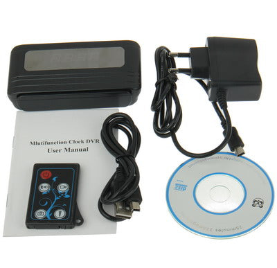 720P H.264 Multi-Functional Table Clock Camera Mini DVR with Remote, Alarm Clock / Date Display / Calendar / Temperature Display / Take Photo / Video Recording Function, Support TF Card(Black)