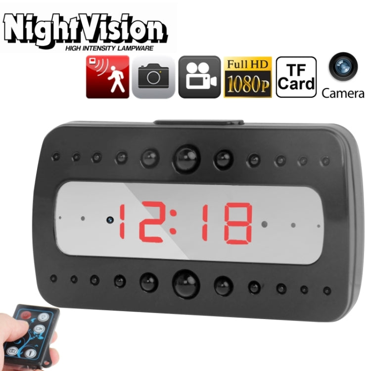 Full HD 1080P 5.0 Mega Pixels CMOS Black Pearl RF Alarm Clock / Mini DVR Recorder Camera with IR Night Vision / Motion Detection / Photo / Temperature Display, Support TF Card up to 32GB(Black)