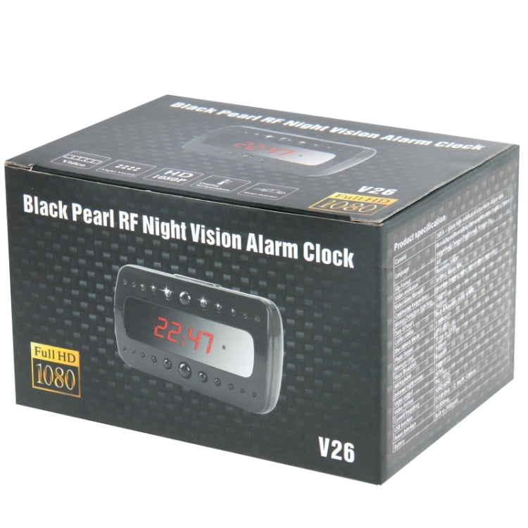 Full HD 1080P 5.0 Mega Pixels CMOS Black Pearl RF Alarm Clock / Mini DVR Recorder Camera with IR Night Vision / Motion Detection / Photo / Temperature Display, Support TF Card up to 32GB(Black)