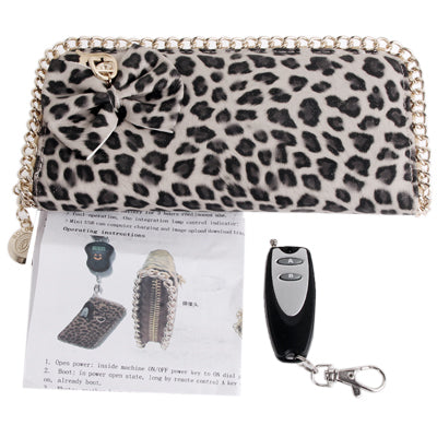 Leopard Leather Wallet Style DVR with Motion Detect / PC Camera / Video Record Function / Remote Control