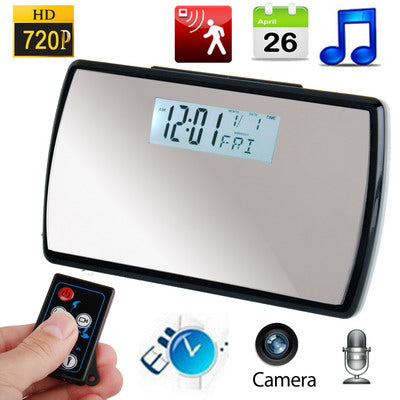 720P H.264 Multi Function Clock DVR Clock Camera Mini DVR with Remote, Alarm Clock / Date Display / Motion detection / Take Photo / Video Recording Function, Support TF Card  Max 32GB(Black)