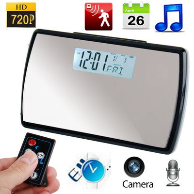 720P H.264 Multi Function Clock DVR Clock Camera Mini DVR with Remote, Alarm Clock / Date Display / Motion detection / Take Photo / Video Recording Function, Support TF Card  Max 32GB(Black)