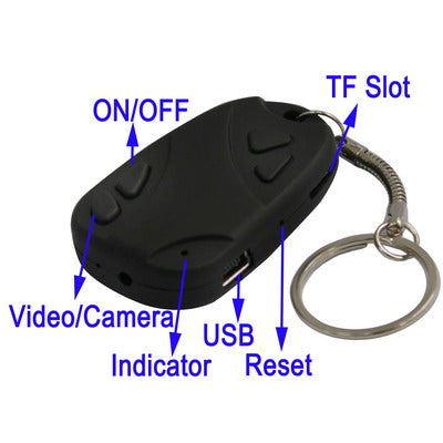 Car Keys Micro camera, 2 in 1(Video recording and Photographs), Support TF Card, Image format: 720*480(Black)