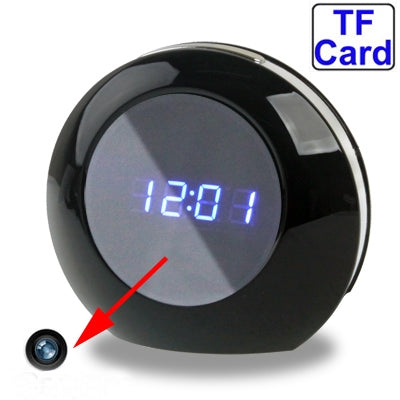 LED Mirror Table Alarm Clock Camera Mini DVR , Make-up Mirror with Remote Control & Voice Broadcast, Motion Detection Function, Support TF Card(Black)