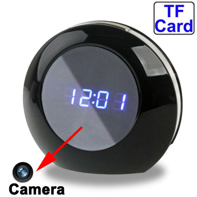 LED Mirror Table Alarm Clock Camera Mini DVR , Make-up Mirror with Remote Control & Voice Broadcast, Motion Detection Function, Support TF Card(Black)