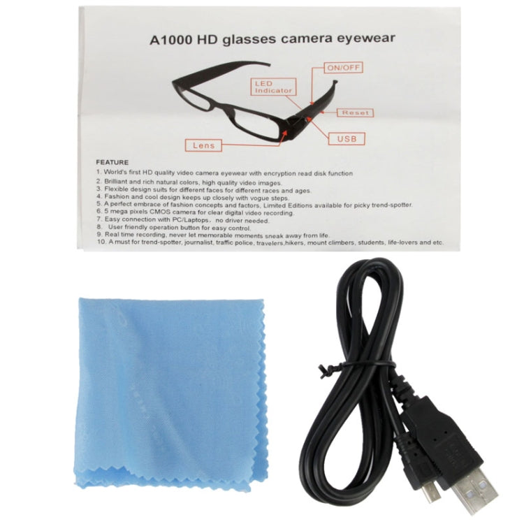 HD 5.0 Mega Pixels CMOS Glasses / Mini DVR Recorder Camera with Audio / Video Recording / Photo Function, Support TF Card up to 32GB (Plain Glass Spectacles)