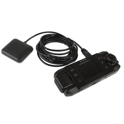 2.0 inch Screen Dual Lenses Vehicle DVR, Support TF Card / 3G-Sensor / 180-degree Rotary / 140-degree Wide View Angle / AV Out / GPS External Active Module / Anti Shake(Black)