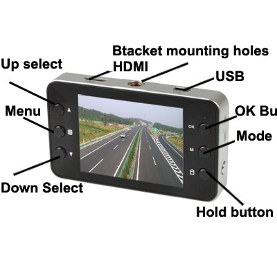 K6000 Black, 2.7 inch Full HD 1080P Vehicle DVR with 2 IR LED Night Vision Lights, Support  File Locking / Motion Detection / Micro SD/TF Card, H2.64 Video format , Viewing Angle: 140 Degree(Black)