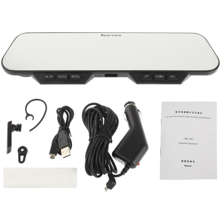 1080P Car Rear View Camera Video Recorder 4.3 inch LCD Screen with Bluetooth Earphone & 4 LED, Support Loop Recording / Night Vision / TF Card / HDMI Output Function, H.264 Video Codec (TKD913)(Black)