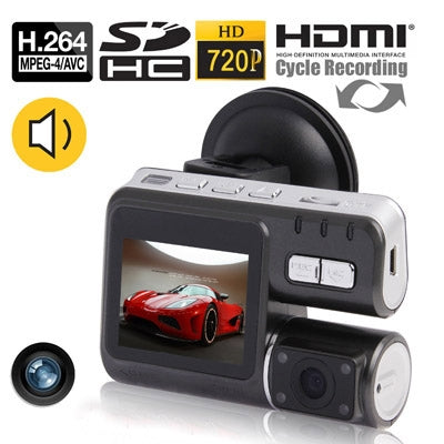 X6 Black, 2.0 inch High Resolution LTPS LCD Screen Dual 3 Mega Pixels CMOS 720P Vehicle DVR, Support H.264 MOV / Night Vision / Loop Recording / Motion Detection / HDMI / AV Out and 32GB TF Card