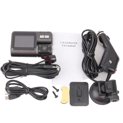 X6 Black, 2.0 inch High Resolution LTPS LCD Screen Dual 3 Mega Pixels CMOS 720P Vehicle DVR, Support H.264 MOV / Night Vision / Loop Recording / Motion Detection / HDMI / AV Out and 32GB TF Card