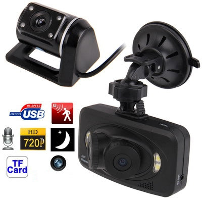 H6000 Black, 2.7 inch TFT Screen 720P HD Car Camera Vehicle DVR 360 Panoramic View Angle with White Light LEDS and 3xCameras , Support Record / Photograph / G-sensor / Motion Detection Function and TF Card(Black)