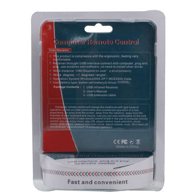 Wireless Multimedia Computer Remote Control with USB Interface Receiver, Plug and Play