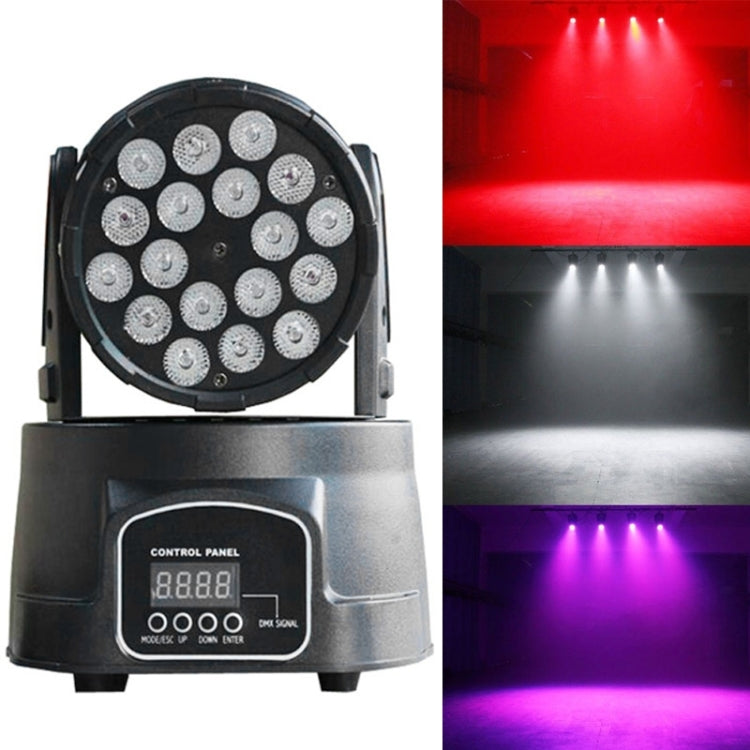 5W Moving Head Beam Light RGBW LED Stage Light, 18 LED, with 250V Fuses, Master / Slave / DMX / Voice Control Modes