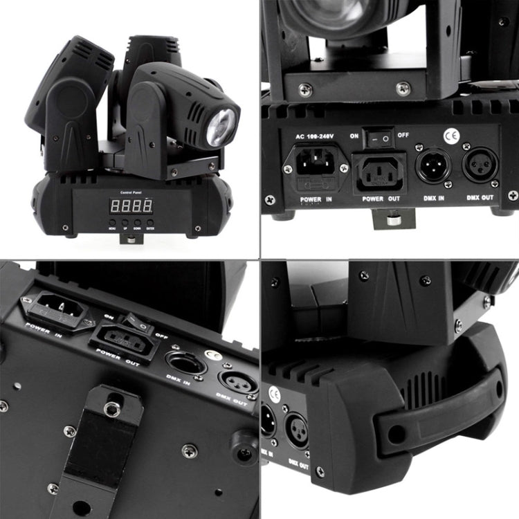 4 in 1 Cree LED X Axis Endless Rotation Moving Head Stage Light, 3 Heads, Master / Slave / DMX / Voice Control Modes
