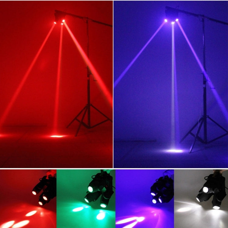 4 in 1 Cree LED X Axis Endless Rotation Moving Head Stage Light, 3 Heads, Master / Slave / DMX / Voice Control Modes