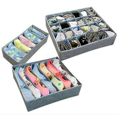 Foldable Box / Bamboo Charcoal Fibre Storage Bag for Bra,Underwear,Necktie,Socks (3 pcs in one packing,the price is for 3 pcs)(Grey)