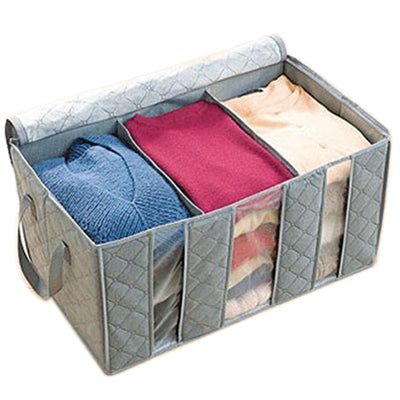 65L 3-Layer Bamboo Charcoal Buggy Bag Storage Bag with Zipper for Clothes(Grey)