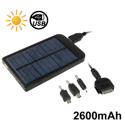 Solar Energy Charger for iPhone / iPad / iPod touch, MP3 / MP4, Digital Camera and other Mobile Phone, Solar Panel: 0.7W / 0.4W, Built-in Lithium Battery: 2600mAh