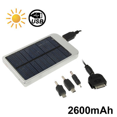 Solar Energy Charger for iPhone / iPad / iPod touch, MP3 / MP4, Digital Camera and other Mobile Phone, Solar Panel: 0.7W / 0.4W, Built-in Lithium Battery: 2600mAh