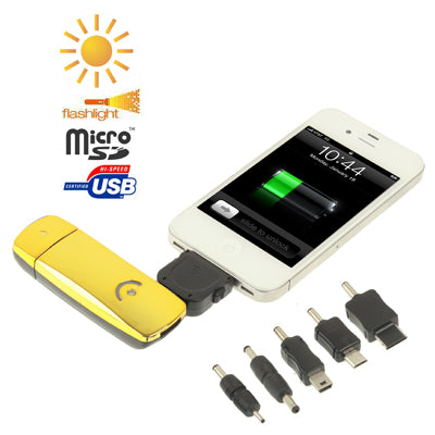 Multi-Purpose Solar Charger (Micro SD / SDHC Reader + Led Lamp + Mobile Phone Charger) for Samsung / HTC / iPhone / Nokia / Motorola and other Mobile Phone (Yellow)
