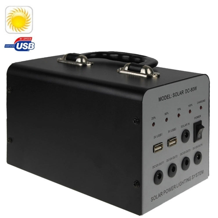 DC-80W Home Lighting Solar Power Supply System with 3 x 12V/3W LED Lamps, Support USB Output & Solar Power Panel(Black)