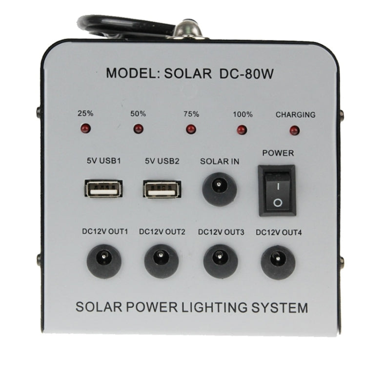 DC-80W Home Lighting Solar Power Supply System with 3 x 12V/3W LED Lamps, Support USB Output & Solar Power Panel(Black)