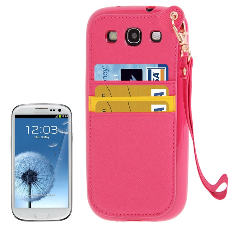 Cross Texture Leather + TPU Case with Credit Card Slots & Lanyard for Galaxy S III / i9300