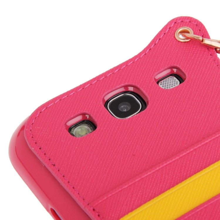 Cross Texture Leather + TPU Case with Credit Card Slots & Lanyard for Galaxy S III / i9300