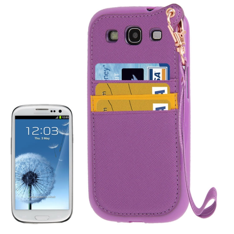 Cross Texture Leather + TPU Case with Credit Card Slots & Lanyard for Galaxy S III / i9300