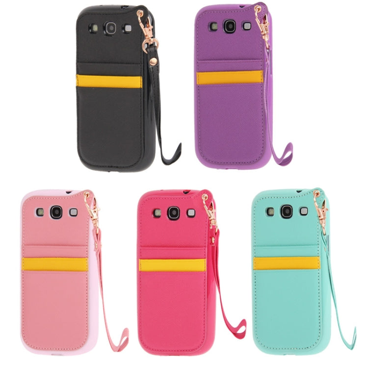 Cross Texture Leather + TPU Case with Credit Card Slots & Lanyard for Galaxy S III / i9300