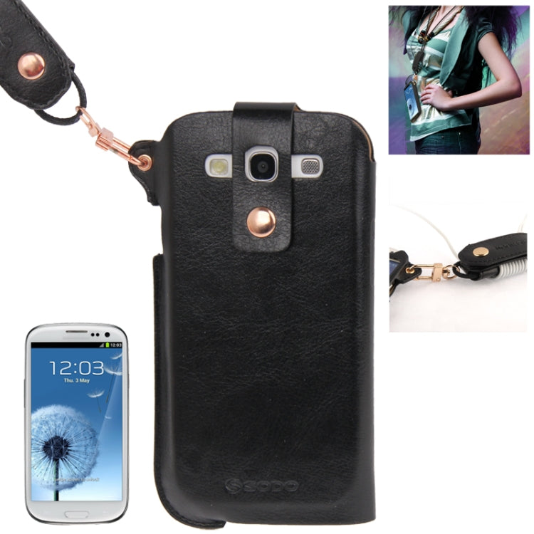 Crazy Horse Texture Touch Screen Vertical Style Leather Case with Lanyard & Earphone Winder for Galaxy S III / i9300