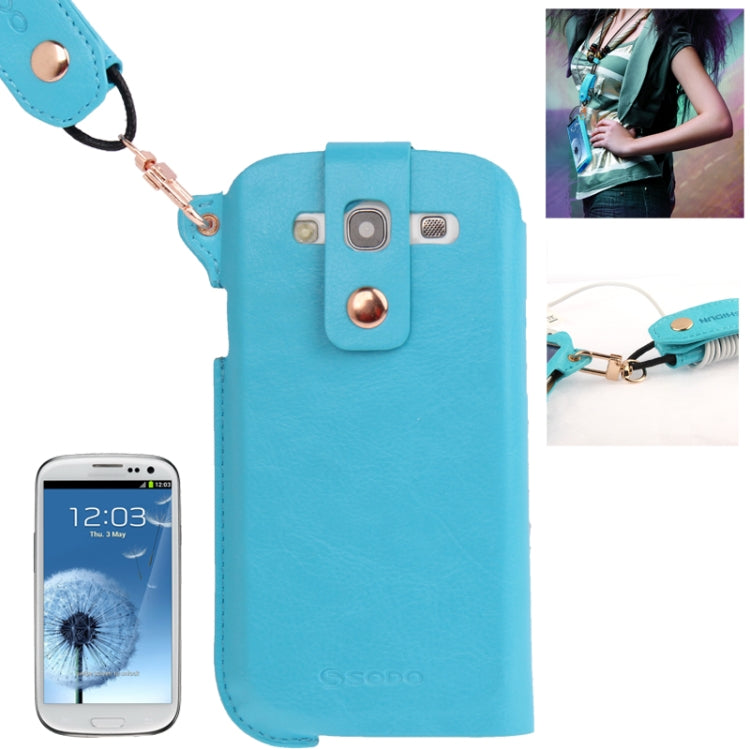 Crazy Horse Texture Touch Screen Vertical Style Leather Case with Lanyard & Earphone Winder for Galaxy S III / i9300