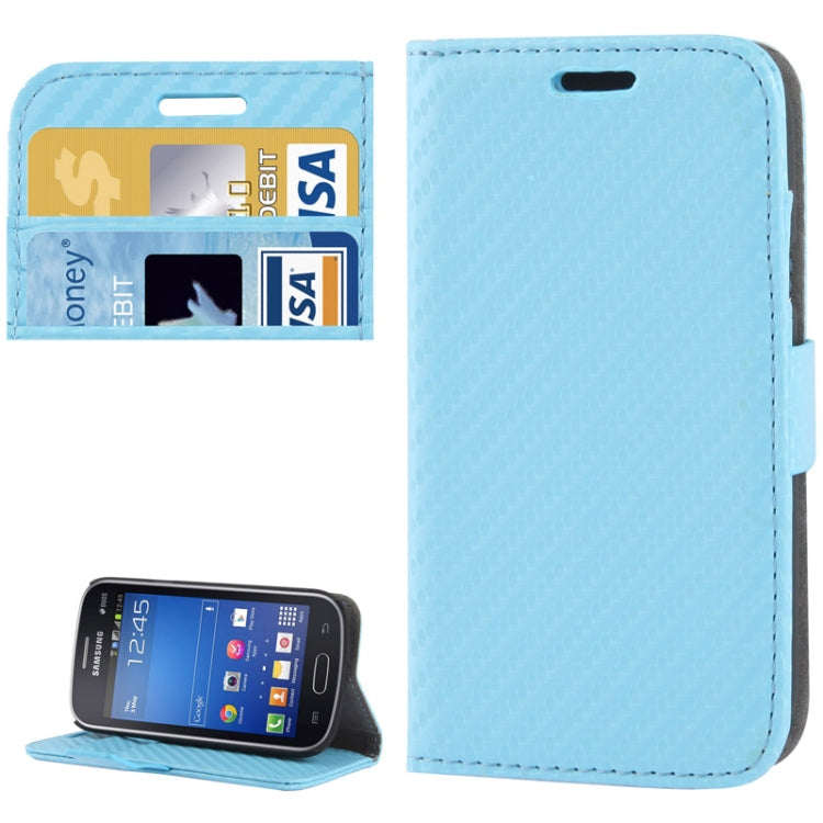 Carbon Fiber Texture Horizontal Flip Leather Case with Holder & Credit Card Slots for Galaxy Trend Lite / S7392 (Baby Blue)