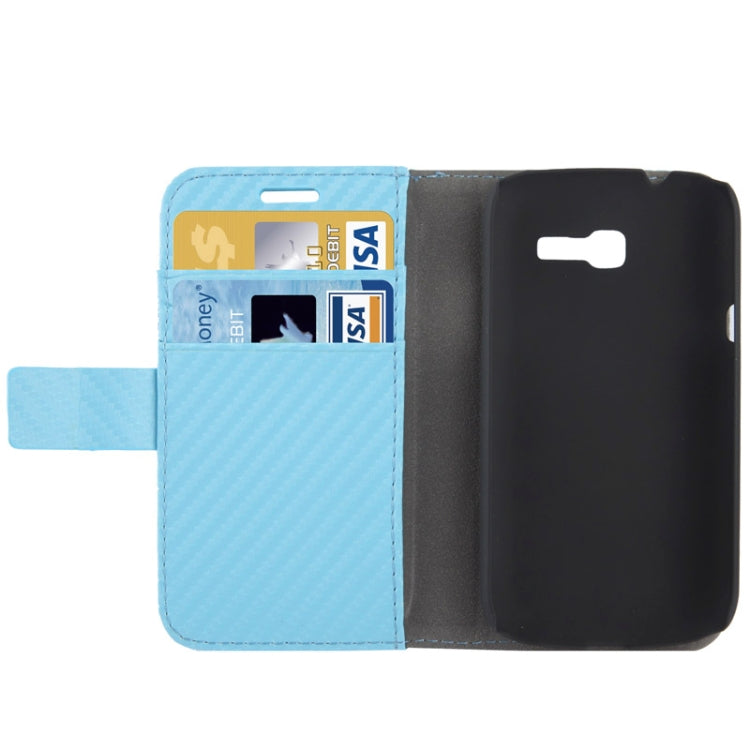 Carbon Fiber Texture Horizontal Flip Leather Case with Holder & Credit Card Slots for Galaxy Trend Lite / S7392 (Baby Blue)