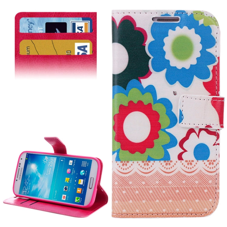 Big Flower Pattern Leather Case with Credit Card Slots & Holder for Galaxy S IV / i9500