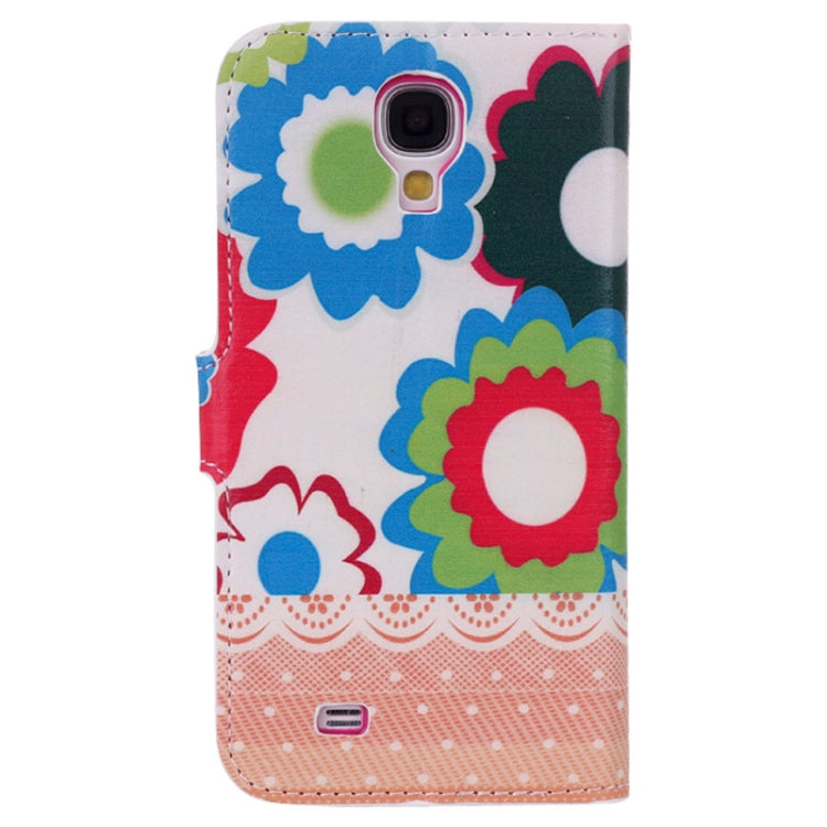 Big Flower Pattern Leather Case with Credit Card Slots & Holder for Galaxy S IV / i9500