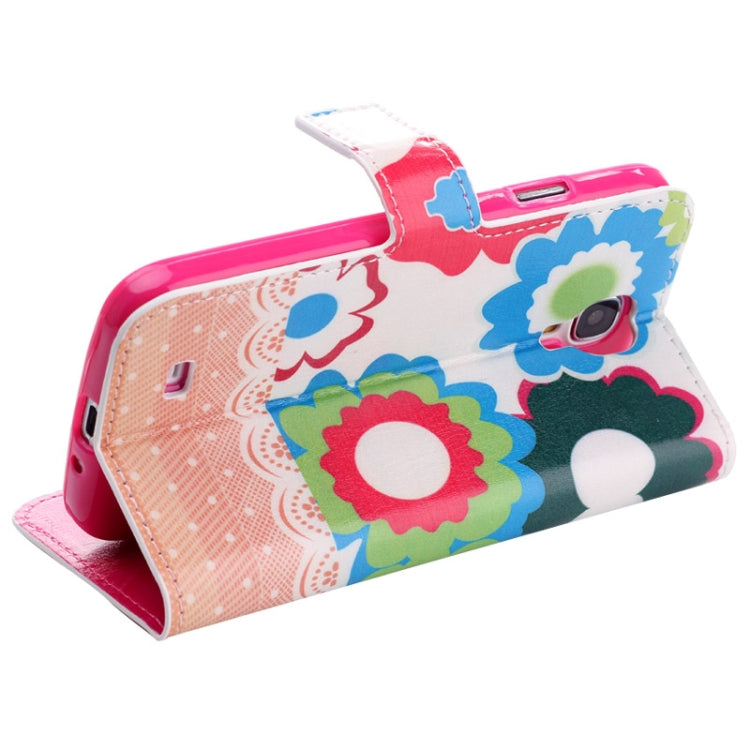 Big Flower Pattern Leather Case with Credit Card Slots & Holder for Galaxy S IV / i9500