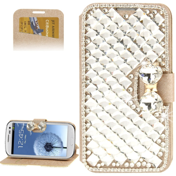Diamond Encrusted Horizontal Flip Leather Case with Card Slots & Holder for Galaxy SIII / i9300
