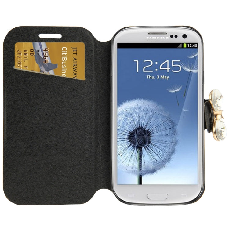 Diamond Encrusted Horizontal Flip Leather Case with Card Slots & Holder for Galaxy SIII / i9300