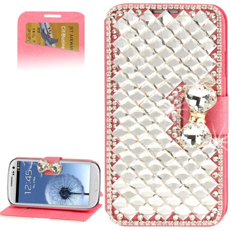 Diamond Encrusted Horizontal Flip Leather Case with Card Slots & Holder for Galaxy SIII / i9300