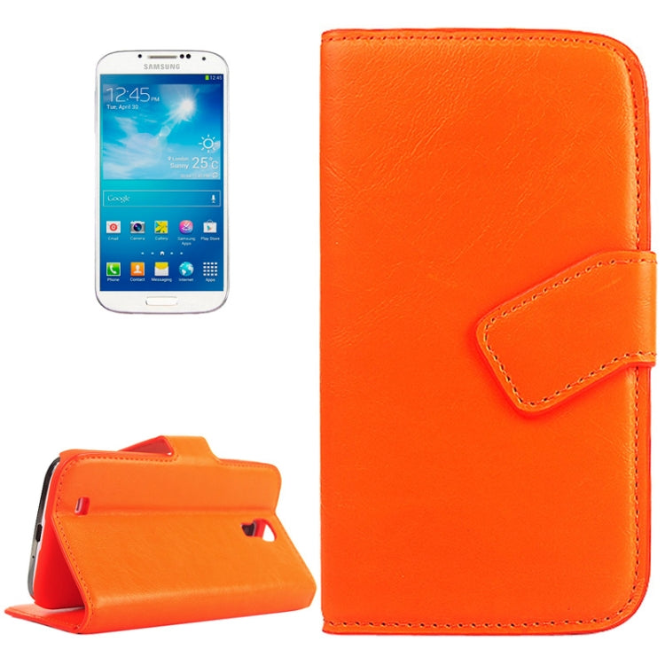 Crazy Horse Texture Slant Fastener Horizontal Flip Leather Case with Card Slot and Holder for Galaxy S IV / i9500