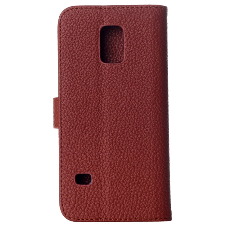 Litchi Texture Magnetic Button Horizontal Flip Leather Case with Card Slots & Holder for Galaxy S5 mini / G800(Brown)