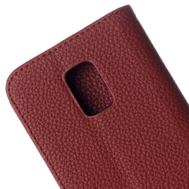 Litchi Texture Magnetic Button Horizontal Flip Leather Case with Card Slots & Holder for Galaxy S5 mini / G800(Brown)