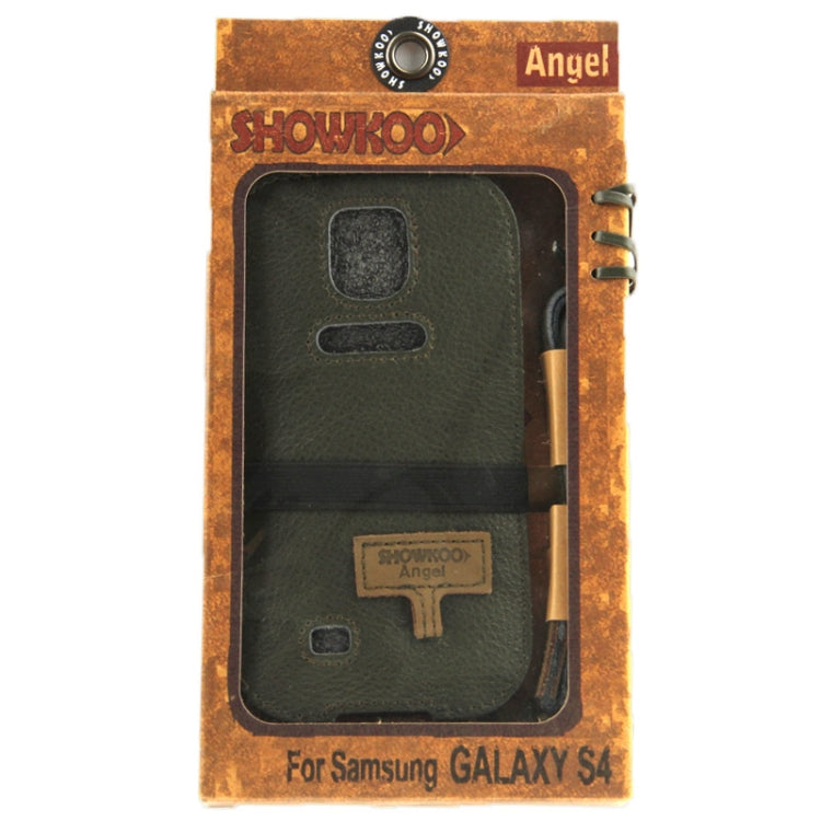 SHOWKOO Angel series Lichi Texture Vertical Style Snap Button Leather Case with Call Display ID & Lanyards for Galaxy S IV / i9500