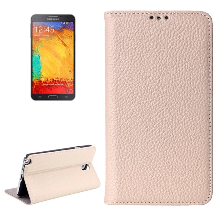 Litchi Texture Horizontal Flip Genuine Leather Case with Holder for Galaxy Note III / N9000(White)