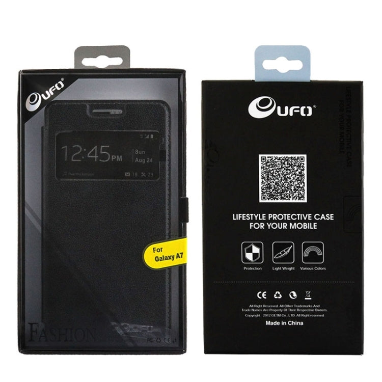 UFO Orange Peel Texture Leather Case with Holder & Card Slot & Caller ID Display for Galaxy A7 / A700F