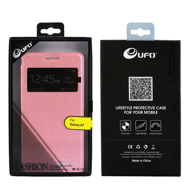 UFO Orange Peel Texture Leather Case with Holder & Card Slot & Caller ID Display for Galaxy A7 / A700F